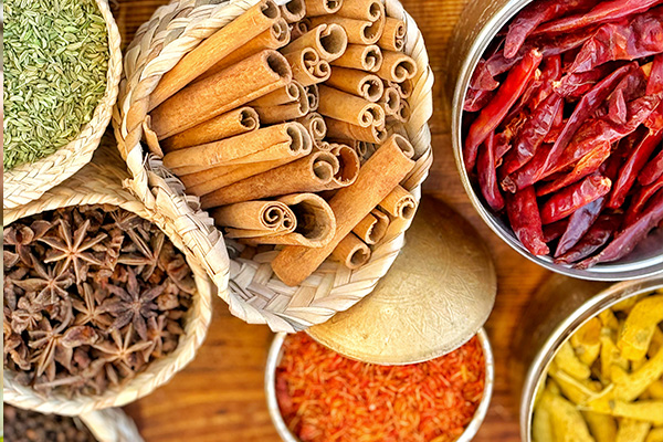 A variety of Indian spices like turmeric and pepper